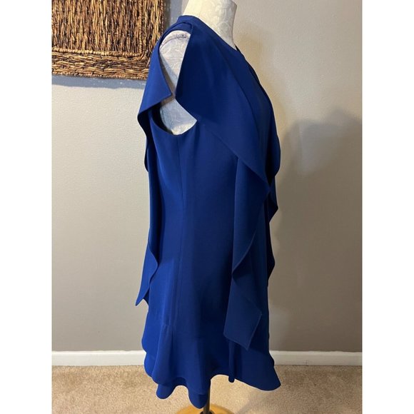 BCBGMaxAzria AnneMarie Dress M Medium Blue Short Sleeve Shift Washable Ruffled - Picture 9 of 13